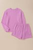 Phalaenopsis Corded Long Sleeve Top and High Waist Shorts Set