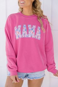 Rose Red Floral MAMA Embroidered Graphic Pullover Sweatshirt (size: (US 8-10)M)