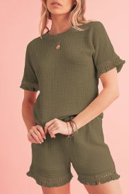 Laurel Green Fringe Trim Waffle Knit Textured Shorts Set (size: (US 8-10)M)