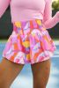Purple Abstract Print Smocked Waist Flared Shorts
