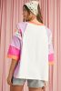 Sachet Pink Floral Patchwork Colorblock Loose Top