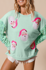 Moonlight Jade Sequined Santa Claus Christmas Sweatshirt (size: (US 12-14)L)