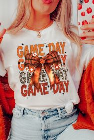 White GAME DAY Bowknot Round Neck T Shirt (size: (US24-26)3XL)