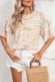 Multicolor Floral Print Wide Batwing Sleeves Blouse (size: (US 12-14)L)