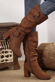 Coffee Suede Double Buckled Side Zipped Mid-calf Boots (size: (US 6)37)