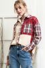 Red Plaid Color Block Pocket Patchwork Corduroy Shacket