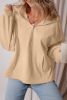 Parchment Half Zipper Kangaroo Pockets Drop Shoulder Hoodie
