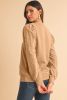 Pale Khaki Eyelet Embroidered Sleeve Patchwork Ribbed Sweatshirt