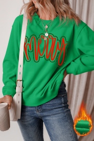 Dark Green Christmas Print Drop Shoulder Graphic Sweatshirt (size: (US 12-14)L)