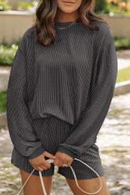 Carbon Grey Corded Long Sleeve Top and High Waist Shorts Set (size: (US 12-14)L)