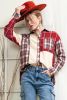 Red Plaid Color Block Pocket Patchwork Corduroy Shacket