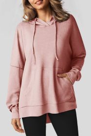 Light Pink Waffle Knit Fleece Lined High Low Oversized Hoodie (size: (US 20-22)2XL)