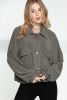 Blue Ribbed Striped Splicing Drop Sleeve Loose Shirt