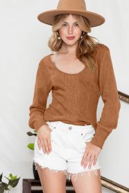 Brown U Neck Textured Long Sleeve Top (size: (US 18-20)2XL)