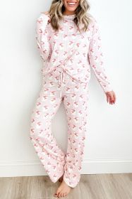 Pink Santa Claus Striped Print Loose Fit Two Piece Loungewear Set (size: (US 20-22)2XL)