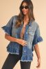 Peacock Blue Raw Edge Bell Short Sleeve Denim Jacket