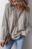 Light Grey Solid Waffle Knit Patchwork Raglan Sleeve Sweatshirt