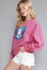 Rose Tiger Embroidered Ribbed Trim Sweatshirt