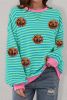 Sky Blue Stripe Funny Halloween Pumpkin Pattern Oversize Sweatshirt