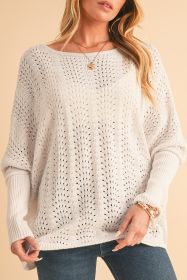 Beige Eyelet Batwing Sleeve Knit Sweater (size: (US 12-14)L)