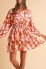 Brown Floral Puff Sleeve Smocked Waist Layered Dress