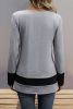 Gray Stripe Colorblock Button Long Sleeve Top