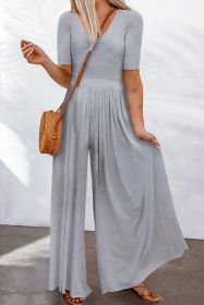 Gray Plain Basic Short Sleeve Wide Leg Jumpsuit (size: (US 18-20)2XL)