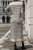 White Striped Casual Knitted Midi Dress