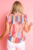 Multicolour Stripe Smocked Ruffle Sleeveless Stand Neck Blouse