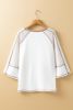 White Striped Raglan Sleeve Patchwork Top