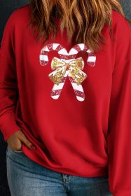 Racing Red Christmas Candy Cane Print Plus Size Sweatshirt (size: (US 14W-16W)1X)