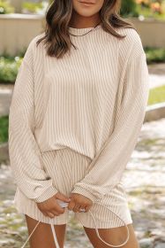 Parchment Corded Long Sleeve Top and High Waist Shorts Set (size: (US 12-14)L)