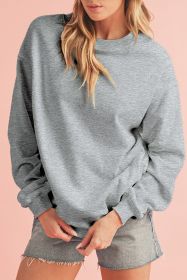 Light Grey Solid Loose Crew Neck Fleece Sweatshirt (size: (US 8-10)M)