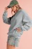 Light Grey Solid Loose Crew Neck Fleece Sweatshirt