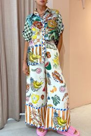 Multicolour Loose-Fitting Wide-Legged Pants Set (size: (US 8-10)M)