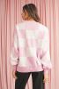 Pink Checked Bishop Sleeve Pullover Sweater