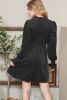 Black Smocked Lantern Sleeve Frilled Velvet Dress