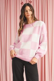 Pink Checked Bishop Sleeve Pullover Sweater (size: (US 12-14)L)