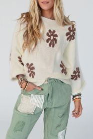 White 60s Floral Pattern Crewneck Sweater (size: (US 8-10)M)