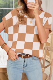 Light Beige Colorblock Checkered Knit Dolman Tee (size: (US 8-10)M)