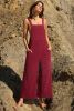 Red Corduroy Side Pockets Wide Leg Overall