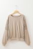 Parchment Crochet Patchwork Exposed Seam Ribbed Trim Sweatshirt