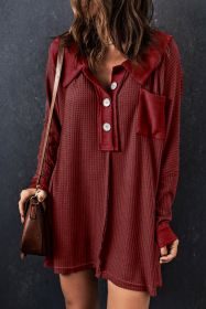 Red Waffle Pocket Seam Patchwork Loose Top (size: (US 12-14)L)