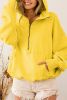 Yellow Solid Color Half Zip Pullover Hoodie with Kangaroo Pocket