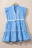 Beau Blue Flutter Sleeve V Neck Ric Rac Tiered Dress