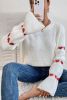 White Heart Pattern Sleeve Pullover Knit Sweater