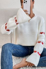 White Heart Pattern Sleeve Pullover Knit Sweater (size: (US 12-14)L)