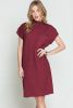 Red Patch Pocket Ribbed Knit Short Sleeve Sweater Dress
