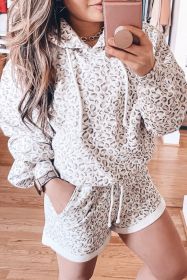 White Leopard Print Hoodie and Shorts Set (size: (US 12-14)L)