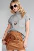 Gray Patch Pocket Ribbed Knit Short Sleeve Sweater